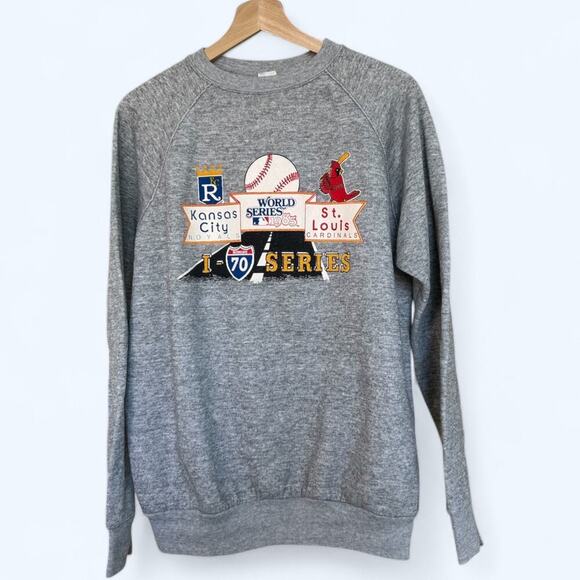 Vintage MLB 1985 World Series I-70s Royals Cardinals Crewneck Sweatshirt Gray XL - Picture 3 of 10